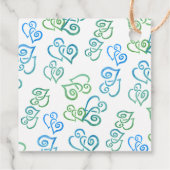 リンクされたグリーン & ブルー ハート パターン ホワイトパーティー フェイバータグ (裏面)