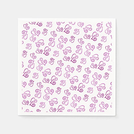 リンクされたピンクのハートパターン(白パーティー上) スタンダードカクテルナプキン (正面)