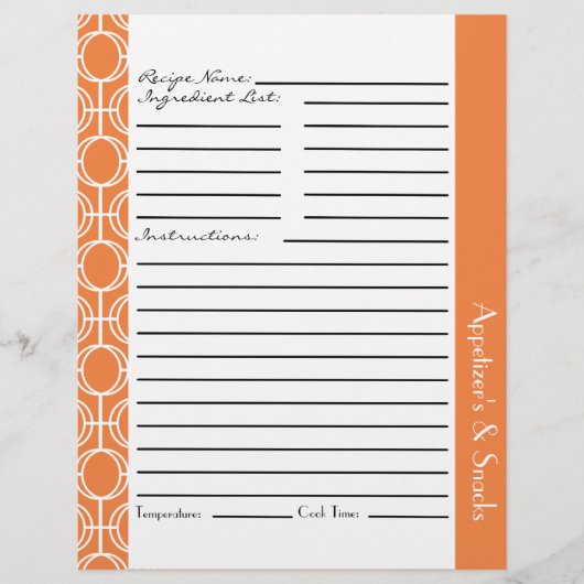 リンクされた永遠のリングや輪レシピ挿入 – オレンジ (正面)