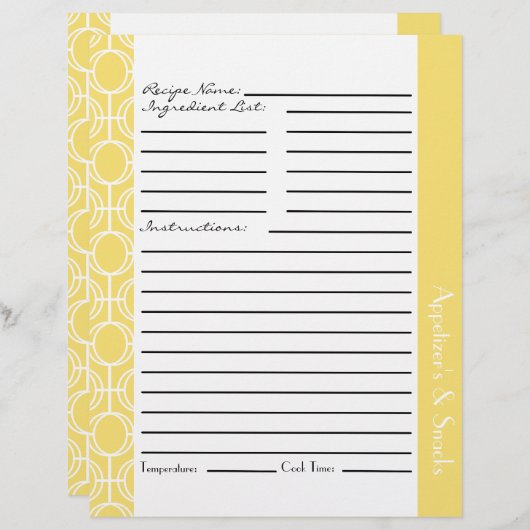 リンクされた永遠リングや輪レシピインサート – Lemon (正面/裏面)