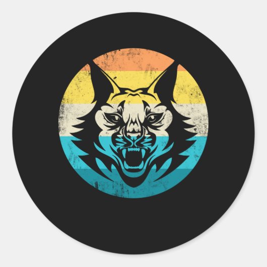 リンクスヴィンテージレトロ大きな猫ヤマネコ ラウンドシール (正面)