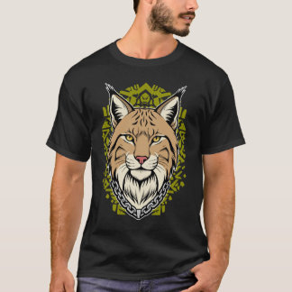 リンクス ヘッド ミニマリスト トライバル オリーブ グリーン ストリートウェア Tシャツ