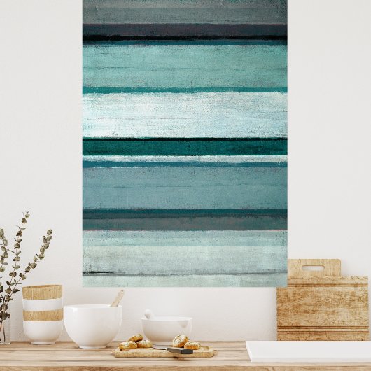 'リンク'ティール（緑がかった色）とグレー抽象芸術アート ポスター (キッチン)