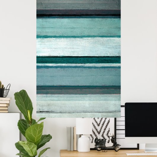 'リンク'ティール（緑がかった色）とグレー抽象芸術アート ポスター (ホームオフィス)