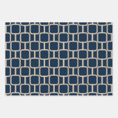 リンクモダンジオメトリパターンミッドセンチュリー濃い青 ラッピングペーパーシート (正面)