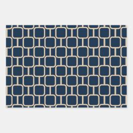 リンクモダンジオメトリパターンミッドセンチュリー濃い青 ラッピングペーパーシート