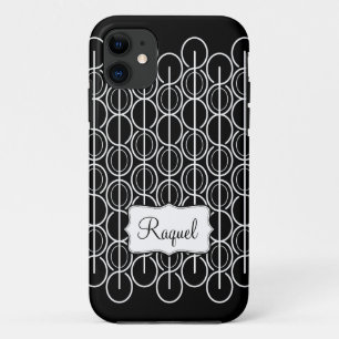 リンク付き楕円形グラフィック白黒の名前の電話ケース iPhone 11 ケース