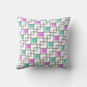 リンク正方形パターン灰色のティール(緑がかった色)紫色の枕 クッション (裏面)