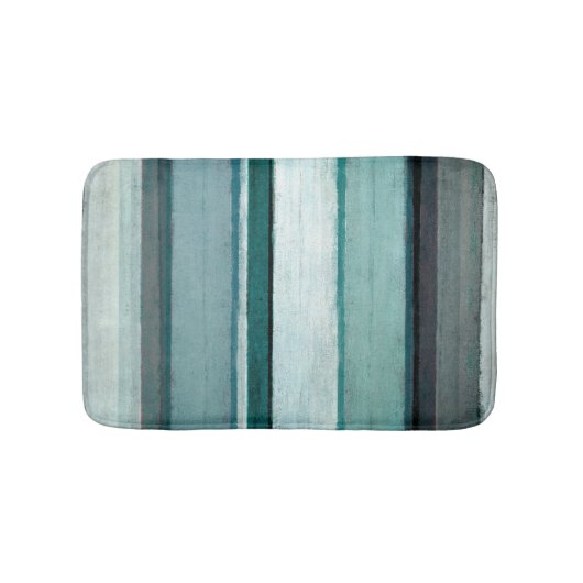「リンク」ティール(緑がかった色)および灰色の抽象美術 バスマット (正面)
