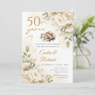 リングがデザインされた結婚50周年記念の招待状 招待状