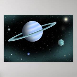 リングで冠された青い惑星。 ポスター