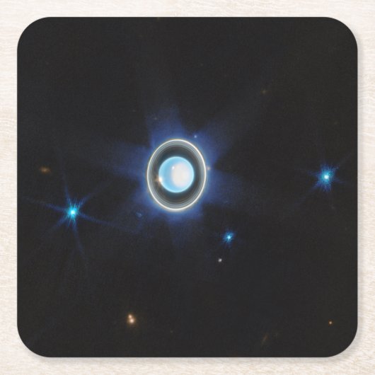 リングと衛星を持つ天王星 JWST画像 スクエアペーパーコースター (正面)