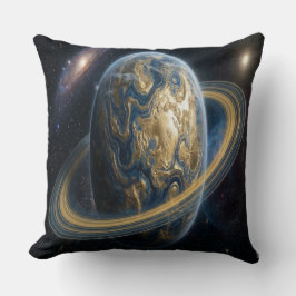 リングのあるゴールドブルーの惑星 クッション