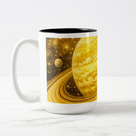 リングのある黄色い惑星 ツートーンマグカップ (左)