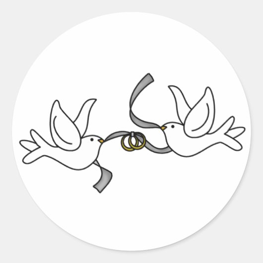 リングのステッカーを持つ結婚式の鳩 ラウンドシール (正面)