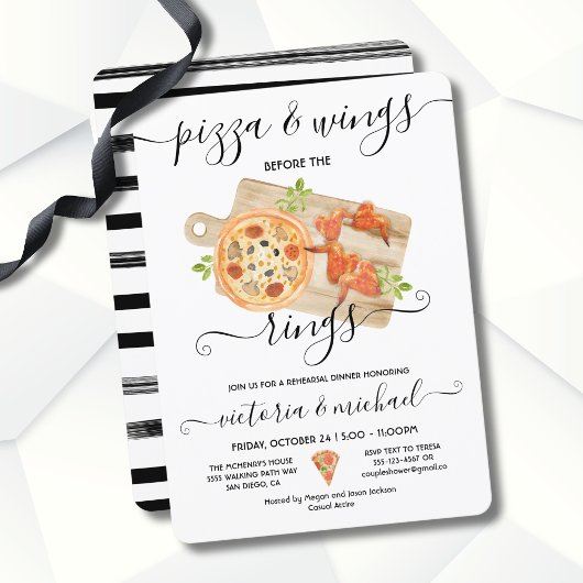 リングの前のピザとウィングリハーサルディナー 招待状