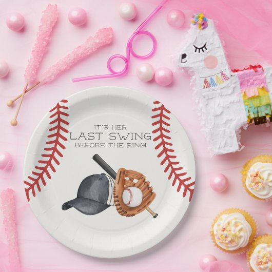 リングの前の最後のスイング！野球のブライズシャワー ペーパープレート (パーティー)