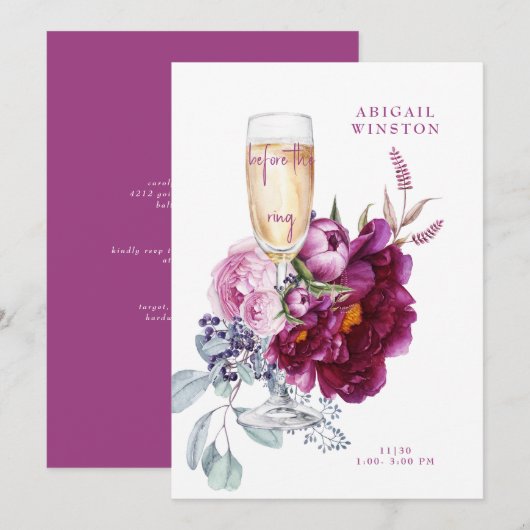 リングの前 マグента ブライダルシャワー 招待状 (正面/裏面)