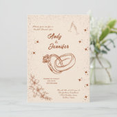 リングや輪およびフローラハンドドローブライダルシャワー 招待状 (スタンド正面)