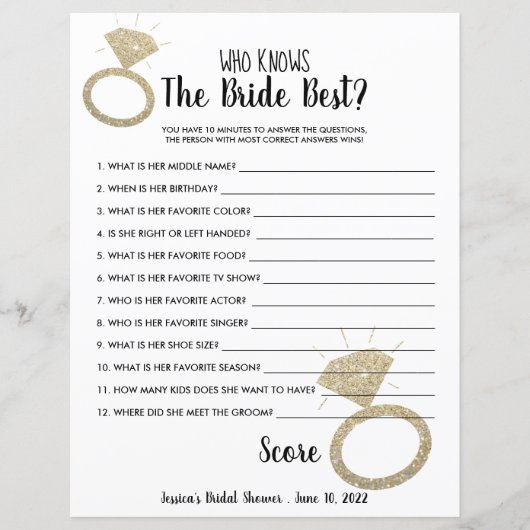 リングや輪きらきら光るブライダルシャワー新婦ゲームを知っている (正面)