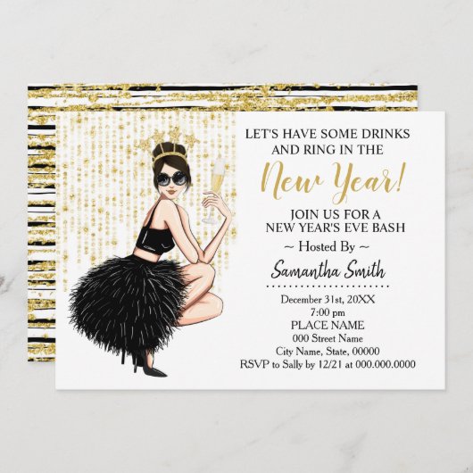 リングや輪とドリンクグリッター 招待状 (正面/裏面)