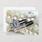リングや輪とホワイトパール婚約パーティ招待状 招待状 (正面/裏面)