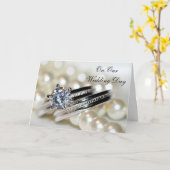 リングや輪とホワイトパール私たちの結婚式の日 カード (黄色い花)