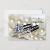 リングや輪と白結婚真珠のフラットサンキューノート 招待状 (正面)