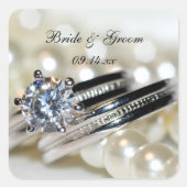 リングや輪と白結婚真珠の封筒用シール スクエアシール (正面)