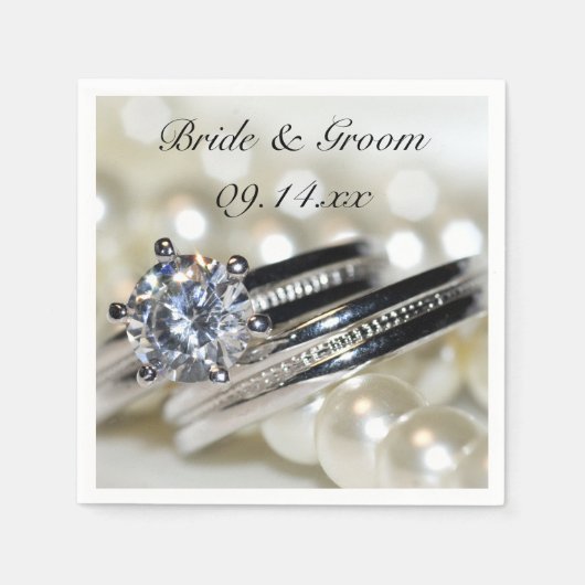 リングや輪と白結婚真珠 スタンダードカクテルナプキン (正面)