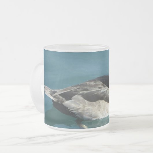 リングや輪のまわりにの首の黒と白のアヒルの写真をラップ フロストグラスマグカップ (正面左)