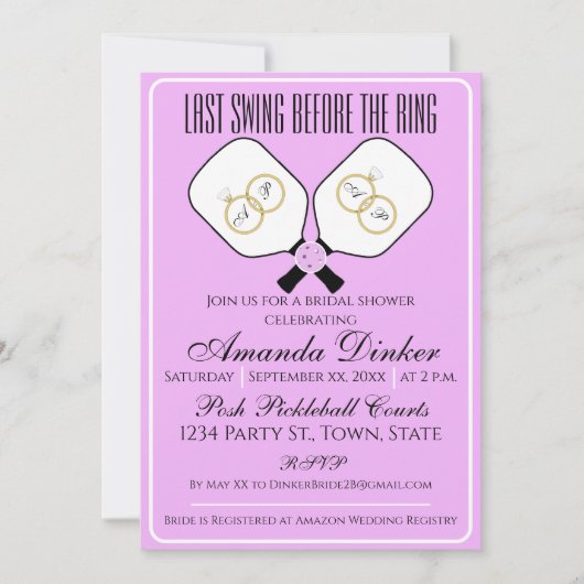リングや輪のピックボール結婚インヴィ前の最後のスイング 招待状 (正面)