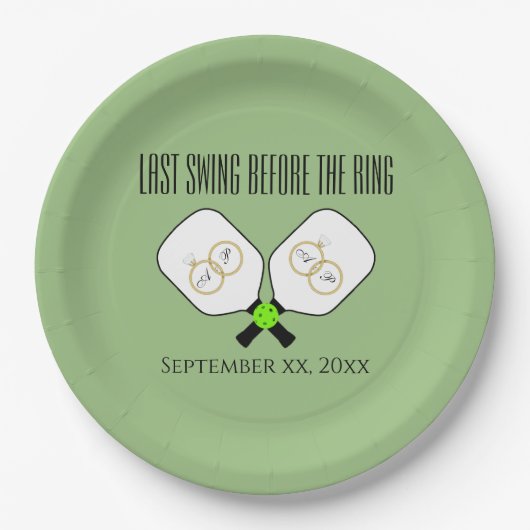リングや輪のピックボール結婚セージ前の最後のスイング ペーパープレート (正面)