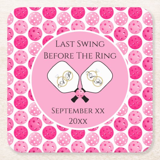 リングや輪のピックル結婚ボールピンク前の最後のスイング スクエアペーパーコースター (正面)