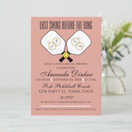 リングや輪のピックル結婚ボールピンク前の最後のスイング 招待状 (スタンド正面)