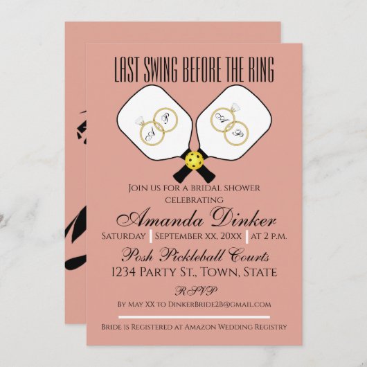 リングや輪のピックル結婚ボールピンク前の最後のスイング 招待状 (正面/裏面)