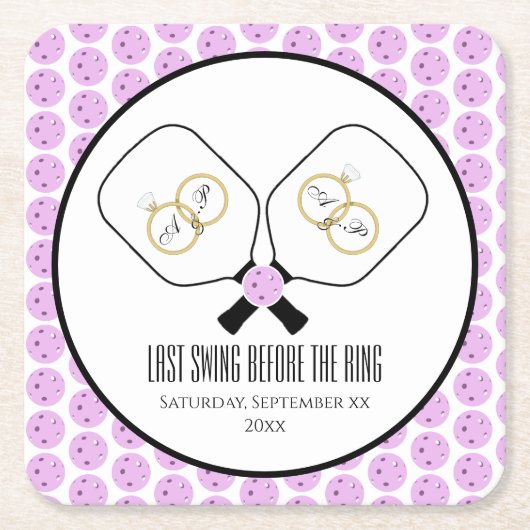 リングや輪のピックル結婚ボール前の最後のスイング スクエアペーパーコースター (正面)