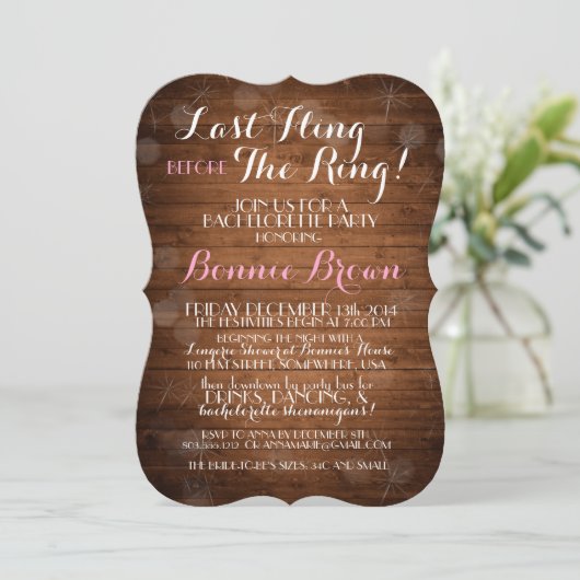 「リングや輪の前の最後の投げ出し」バチェロレッテ招待状 招待状 (スタンド正面)