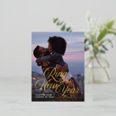 リングや輪の新年の写真の保存日付 箔シーズンポストカード (立ち正面)