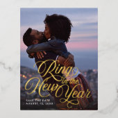 リングや輪の新年の写真の保存日付 箔シーズンポストカード (正面)