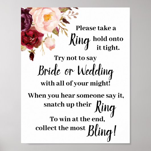 リングや輪を付けるMarsala Shower Game Sign ポスター (正面)