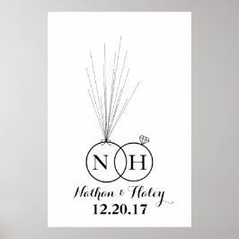 リングや輪イニシャルバルーン結婚拇印のゲストブック ポスター