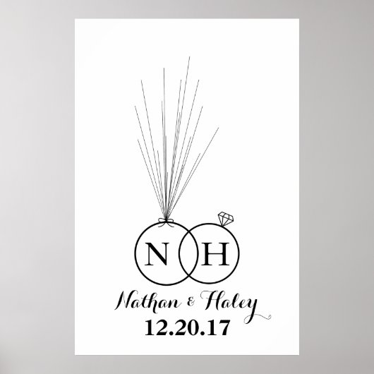 リングや輪イニシャルバルーン結婚拇印のゲストブック ポスター (正面)