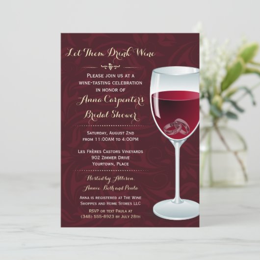 リングや輪インワイングラスブライダルウェディングシャワー 招待状 (スタンド正面)