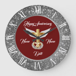 リングや輪カスタマイズ結婚の銀十日記念日 ラージ壁時計