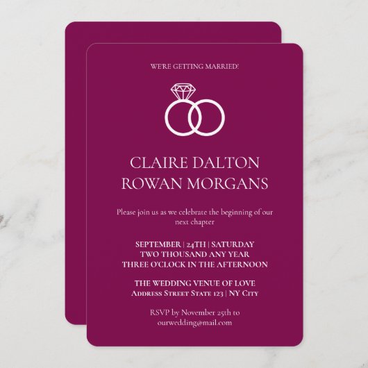 リングや輪シンプルズブルゴーニュ結婚式招待状 招待状 (正面/裏面)