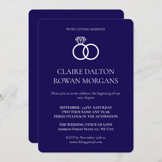 リングや輪シンプルズブルー結婚式招待状 招待状 (正面/裏面)