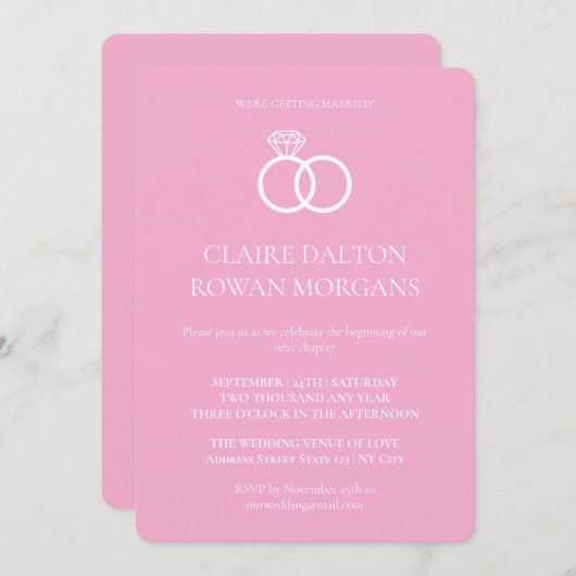 リングや輪シンプルピンク結婚式招待状 招待状 (正面/裏面)