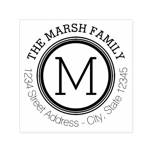 リングや輪シンプルモノグラム名と差出人住所 セルフインキングスタンプ (デザイン)