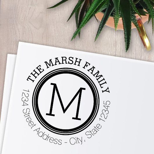 リングや輪シンプルモノグラム名と差出人住所 セルフインキングスタンプ